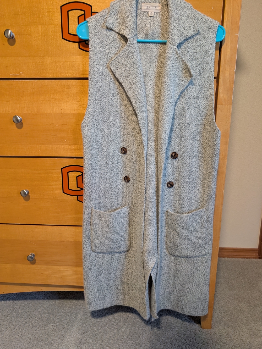 Sleeveless Long Open Front Vest Coatigan - Light Gray